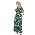 thumbnail image 1 of Mitankcoo Girls Print Dresses Short Sleeve Crew Neck Ruched Maxi Dress for Summer Daily & Home 4-14Y, 1 of 8