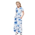thumbnail image 1 of Mitankcoo Girls Print Dresses Short Sleeve Crew Neck Ruched Maxi Dress for Summer Daily & Home 4-14Y, 1 of 8
