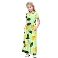 thumbnail image 1 of Mitankcoo Girls Print Dresses Short Sleeve Crew Neck Ruched Maxi Dress for Summer Daily & Home 4-14Y, 1 of 8