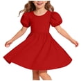 thumbnail image 1 of Mitankcoo Girls Puff Mini Dresses Crew Neck Short Sleeve Cross Back A-Line Dress for Everyday & Vacation Wear, 1 of 8