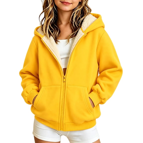Mitankcoo Girls Sherpa Lined Hooded Jacket Zip Up Warm Fleece Winter Coat with Kangaroo Pockets 4-15Y