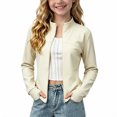 thumbnail image 1 of Mitankcoo Girls Stand Collar Zip Up Jacket Slim Peplum Hem Long Sleeve Coat with Thumb Holes Casual Stretch Outerwear 3-15Y, 1 of 8