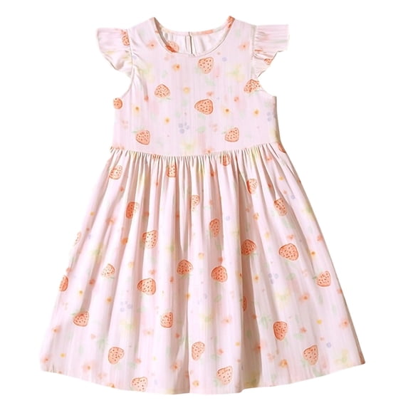 Mitankcoo Girls Summer Cotton Dresses Cute Print Sleeveless Crew Neck A-Line Dress for Daily Fashion 4-16Y