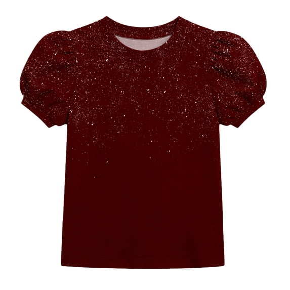Mitankcoo Girls Summer Shirts Puff Short Sleeve Crew Neck Tops Blouse for Fashion Casual Daily 4-15Y