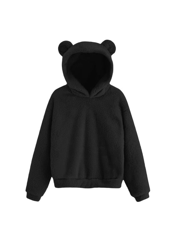 Girls Teddy Fleece Hoodie Kids Cute 3D Bear Ear Hooded Pullover Sweatshirt with Pockets for Fall Winter 4-15Y