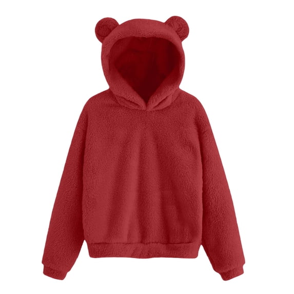 Mitankcoo Girls Teddy Fleece Hoodie Kids Cute 3D Bear Ear Hooded Pullover Sweatshirt with Pockets for Fall Winter 4-15Y