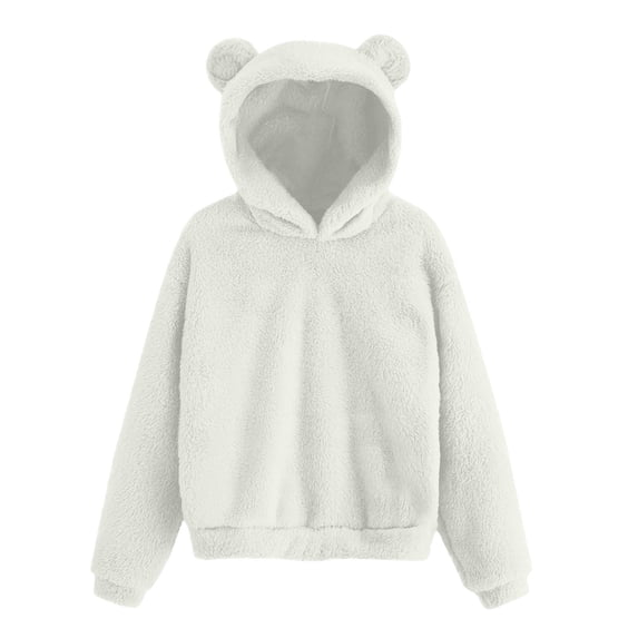 Mitankcoo Girls Teddy Fleece Hoodie Kids Cute 3D Bear Ear Hooded Pullover Sweatshirt with Pockets for Fall Winter 4-15Y