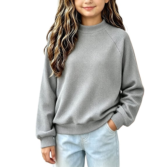 Mitankcoo Girls Waffle Knit Sweater Long Sleeve Raglan Pullover Top Loose Warm Casual Knitwear for Fall Winter