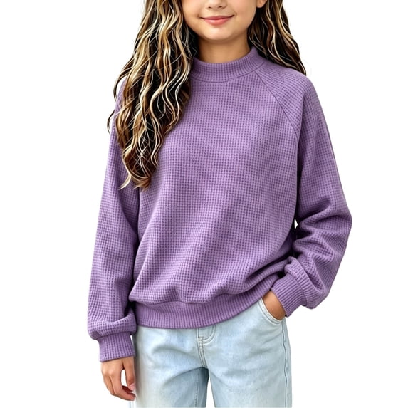 Mitankcoo Girls Waffle Knit Sweater Long Sleeve Raglan Pullover Top Loose Warm Casual Knitwear for Fall Winter