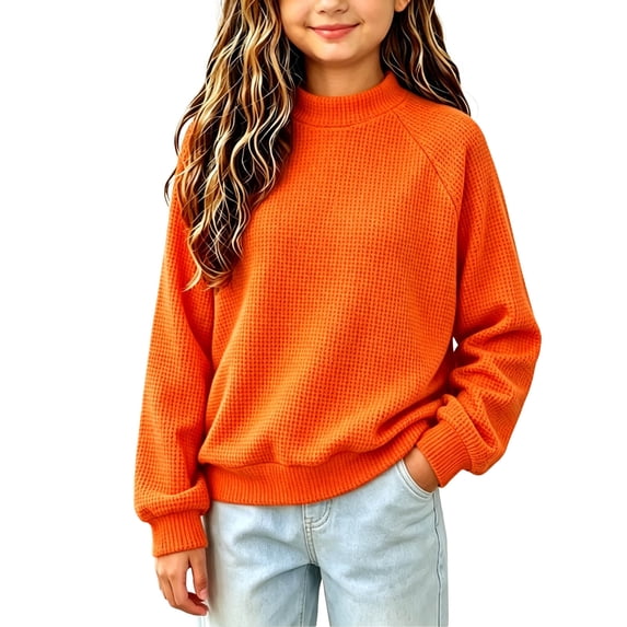 Mitankcoo Girls Waffle Knit Sweater Long Sleeve Raglan Pullover Top Loose Warm Casual Knitwear for Fall Winter