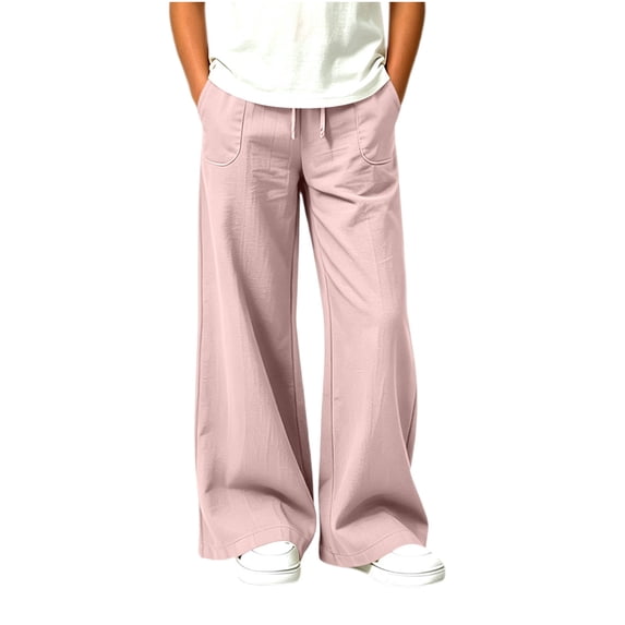 Mitankcoo Girls Wide Leg Pants Elastic Drawstring Waist Casual Loose Trousers with Pockets for Fall Kids Daily