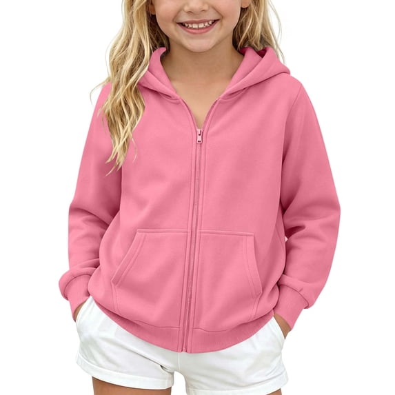 Mitankcoo Girls Zip Up Hoodie Jacket Hooded Sweatshirt with Kangaroo Pocket Loose Casual Kids Outerwear 5-14Y