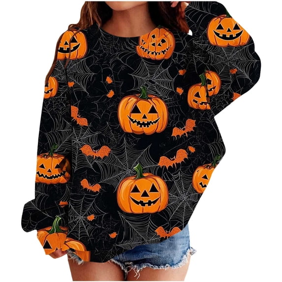 Mitankcoo Halloween Print Sweatshirt for Girls Long Sleeve Crew Neck Tops Daily Casual Fashion Wear