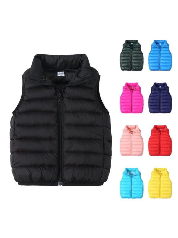 Avrntaa Kids Boys Girls Puffer Vest Toddler Solid Color Coat Winter Lightweight Sleeveless Zipper Up Jacket