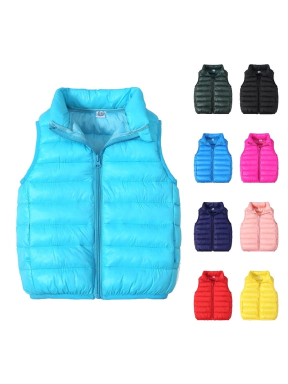 Avrntaa Kids Boys Girls Puffer Vest Toddler Solid Color Coat Winter Lightweight Sleeveless Zipper Up Jacket