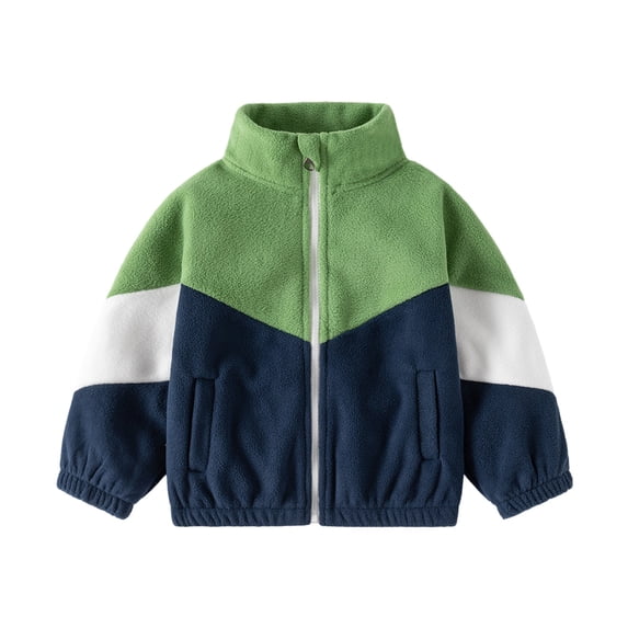 Mitankcoo Kids Color‑Block Fleece Jacket Boys Stand Collar Full‑Zip Lightweight Warm Outerwear for Fall Winter