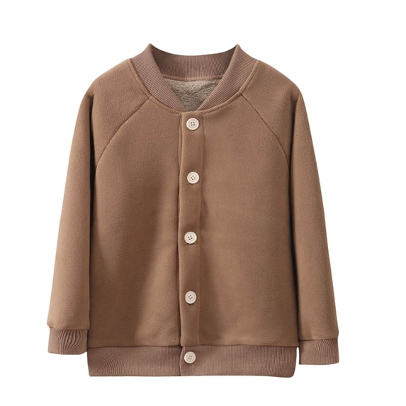 Mitankcoo Kids Fleece Lined Jacket Button‑Up Raglan Long Sleeve Warm Casual Outerwear Coat for Fall Winter