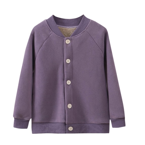Mitankcoo Kids Fleece Lined Jacket Button‑Up Raglan Long Sleeve Warm Casual Outerwear Coat for Fall Winter