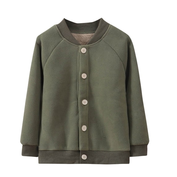 Mitankcoo Kids Fleece Lined Jacket Button‑Up Raglan Long Sleeve Warm Casual Outerwear Coat for Fall Winter