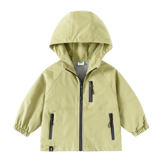 Mitankcoo Kids Solid Hooded Windbreaker Jacket Lightweight Windproof Zip‑Up Coat Multi Pockets Winter Outdoor Outerwear