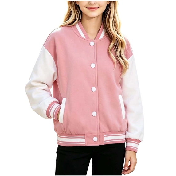 Mitankcoo Kids Varsity Jacket Button‑Down Baseball Coat with Pockets Casual Long Sleeve Outerwear for Boys & Girls 1-15Y