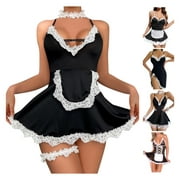 Mitankcoo Lingerie Outfits Frisky French Maid Sexy Costume for Women - valentine's day Lace Patchwork Camis Dress