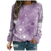 Mitankcoo Long Sleeve Sweatshirts for Women Vintage Oversized Casual Fall Cute Graphic Crewneck Soft Lightweight Loose Pullover Wal?mart Style