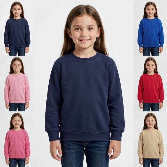 Mitankcoo Long Sleeve Tops for Girls Crew Neck Solid Sweatshirt Multi-color Casual Daily Kid Pullover