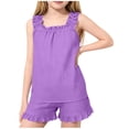 thumbnail image 1 of Mitankcoo Matching Sets for Girls Sleeveless Crew Neck Ruffle Top with Elastic Waist Shorts for Casual & Play, 1 of 8