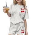 thumbnail image 1 of Mitankcoo Print Two Piece Outfits for Girls Short Sleeve Cherry Printed Tops and Shorts Sets for Daily Wear, 1 of 6