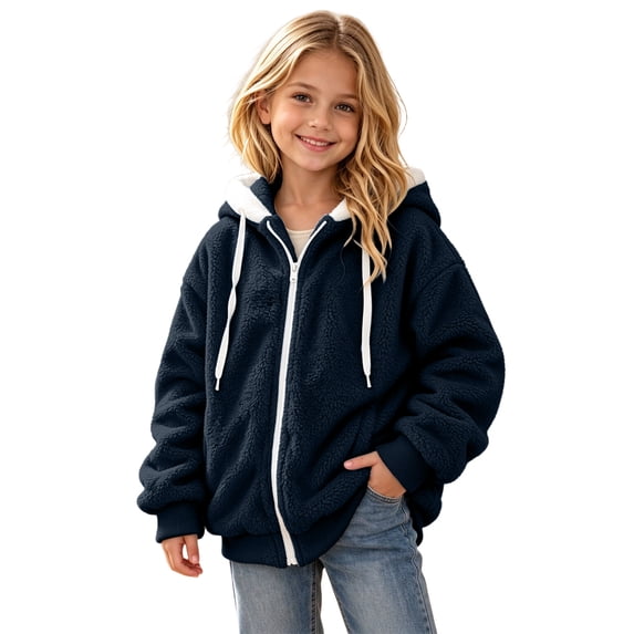 Mitankcoo Sherpa Hooded Jacket for Girls Warm Fleece Zip Up Long Sleeve Hoodie Fall Winter Coat Outerwear