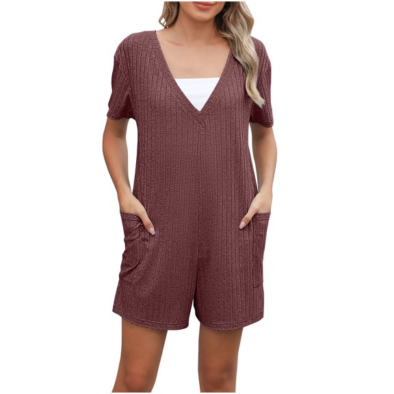 Mitankcoo Short Jumpsuits for Women Relaxed Fit Pockets Short Sleeve Casual Summer Vacation Rompers Shorts S-XXL