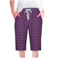 thumbnail image 1 of Mitankcoo Shorts for Women Casual Summer - Striped Elastic Waist Knee Length Bermuda Shorts with Drawstring, 1 of 5