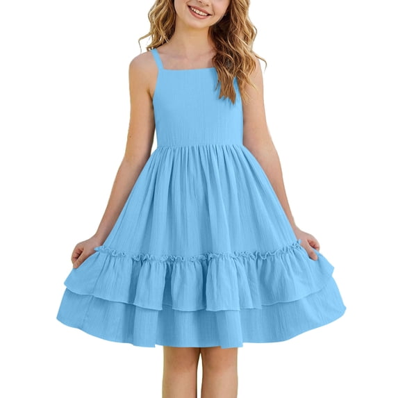 Mitankcoo Summer Dresses for Girls Halter Tiered Ruffle Hem A-Line Dress Casual Daily & Fashion Wear 4-15Y