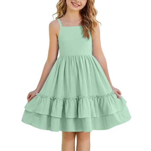 Mitankcoo Summer Dresses for Girls Halter Tiered Ruffle Hem A-Line Dress Casual Daily & Fashion Wear 4-15Y
