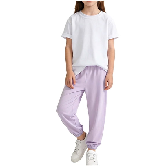Mitankcoo Two Piece Outfits for Girls Short Sleeve Crew Neck Tops & Wide Leg Pants Daily Casual Wear