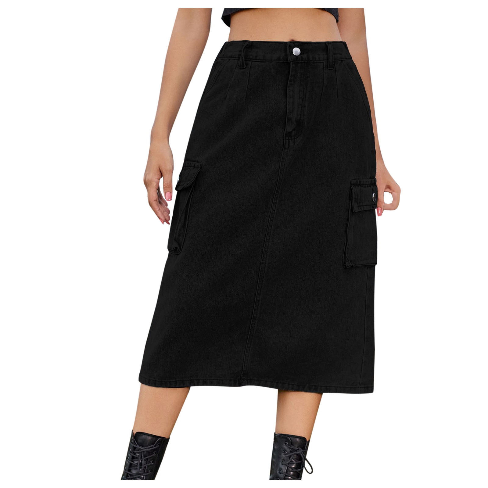 Mitankcoo Women Denim Cargo Long Skirts - High Waisted Pencil Skirt ...