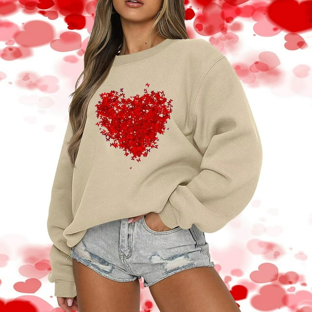 Mitankcoo Women Oversized Sweatshirt with No Hood - Cute Love Heart ...