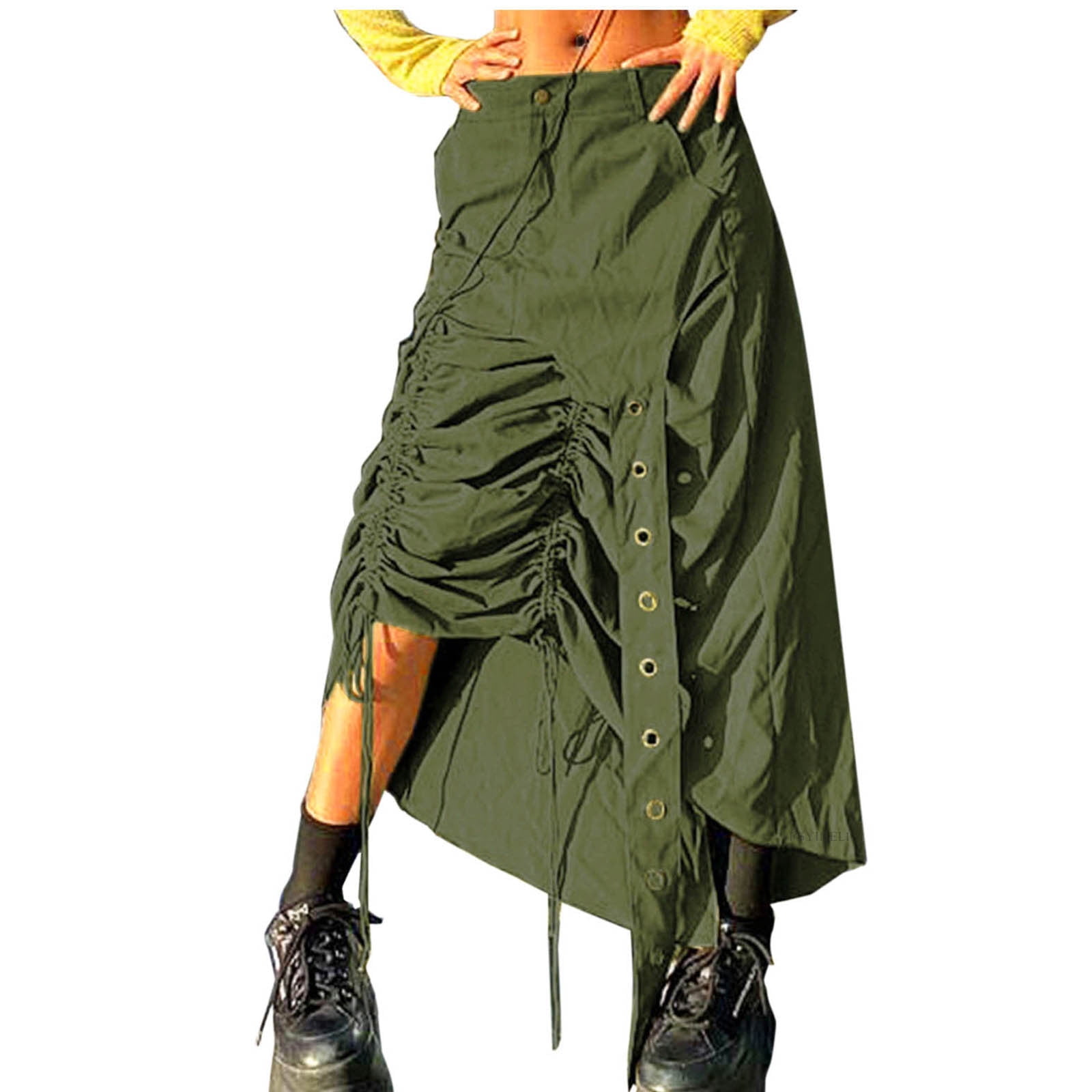 Mitankcoo Women Y2k Cargo Long Skirt - Low Waist Drawstring Maxi Skirt ...