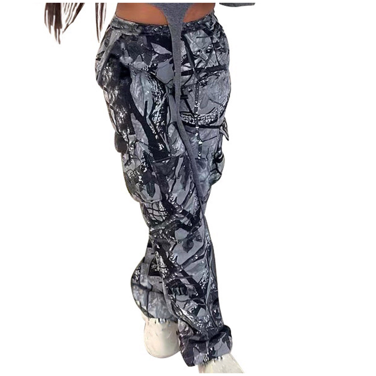 Mitankcoo Women's Camo Print Cargo Pants High Waist Baggy Army