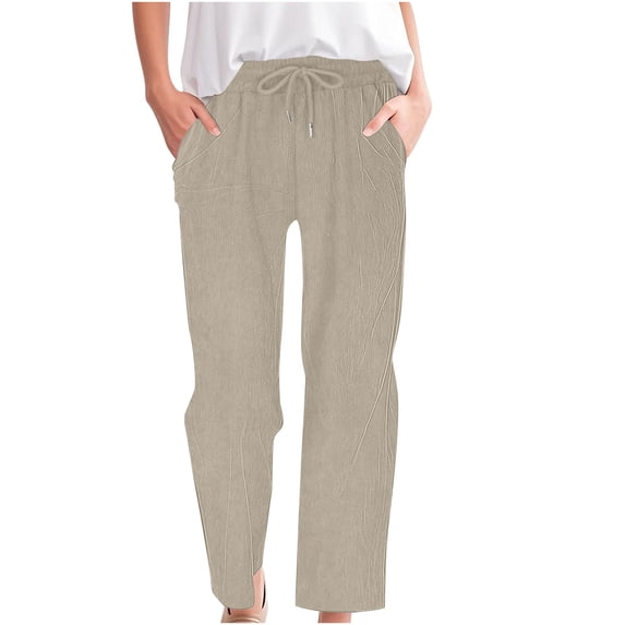 Mitankcoo Women's Corduroy Straight-Leg Pants - Drawstring with Pockets - Casual Comfort Long Trousers