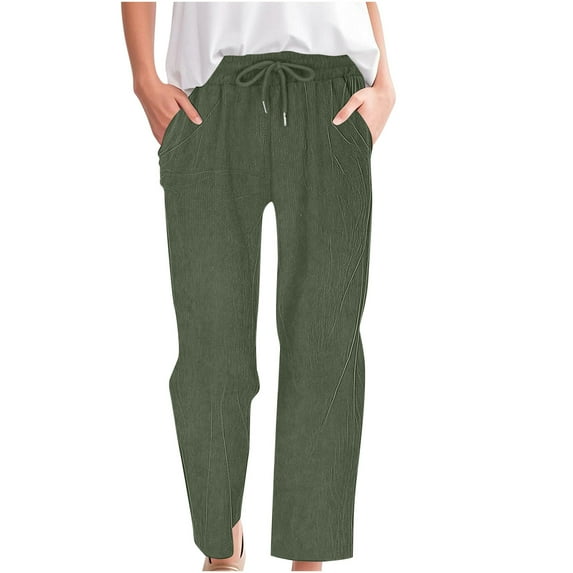 Mitankcoo Women's Corduroy Straight-Leg Pants - Drawstring with Pockets - Casual Comfort Long Trousers