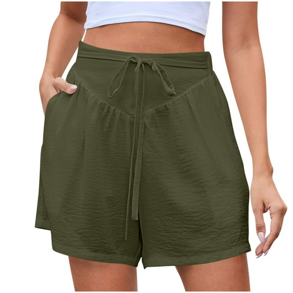 Mitankcoo Women's Drawstring Elastic Waist Shorts - with Pockets Cropped Fit - Casual Comfort Short Pants