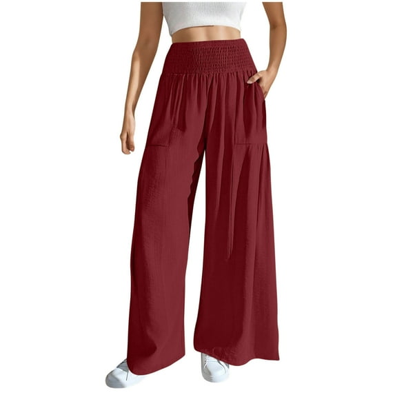 Mitankcoo Women's Elastic Waist Relaxed Pants - Solid Color with Pockets - Casual Comfort Long Trousers