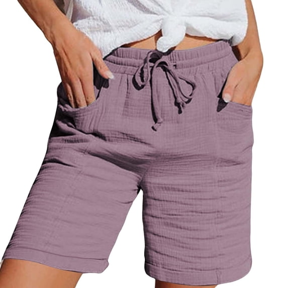 Mitankcoo Women's High Waist Bermuda Shorts - Drawstring Casual Pockets - Relaxed Fit Cropped Pants