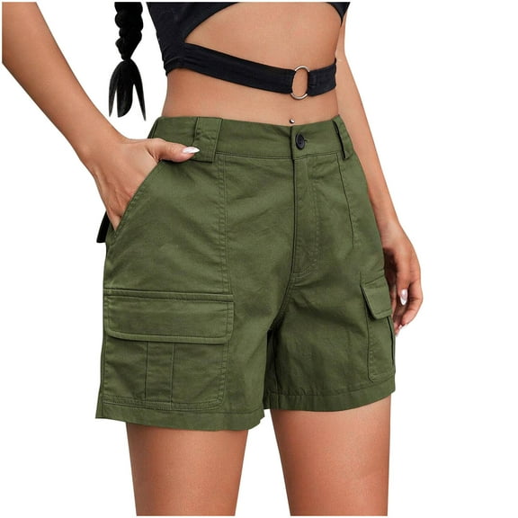 Mitankcoo Women's High-Waist Stretchy Cargo Shorts - Trendy Solid Color Hot Pants for Summer