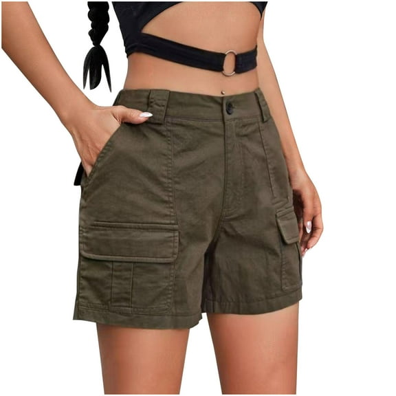 Mitankcoo Women's High-Waist Stretchy Cargo Shorts - Trendy Solid Color Hot Pants for Summer