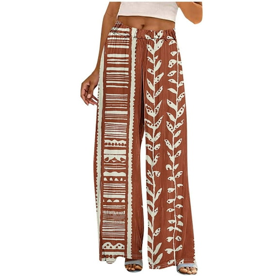 Mitankcoo Women's Loose Print Pants - Elastic Waist with Pockets - Casual Fashion Long Trousers
