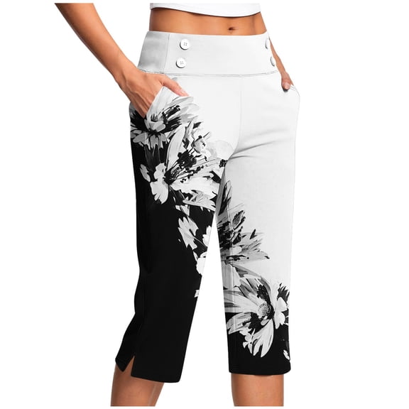 Mitankcoo Women's Plus Size Yoga Capris - Print Stretch Design - Workout Relaxed Cropped Pants
