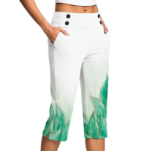 Mitankcoo Women's Plus Size Yoga Capris - Printed Stretch Fabric - Relaxed Workout Fashion Cropped Pants